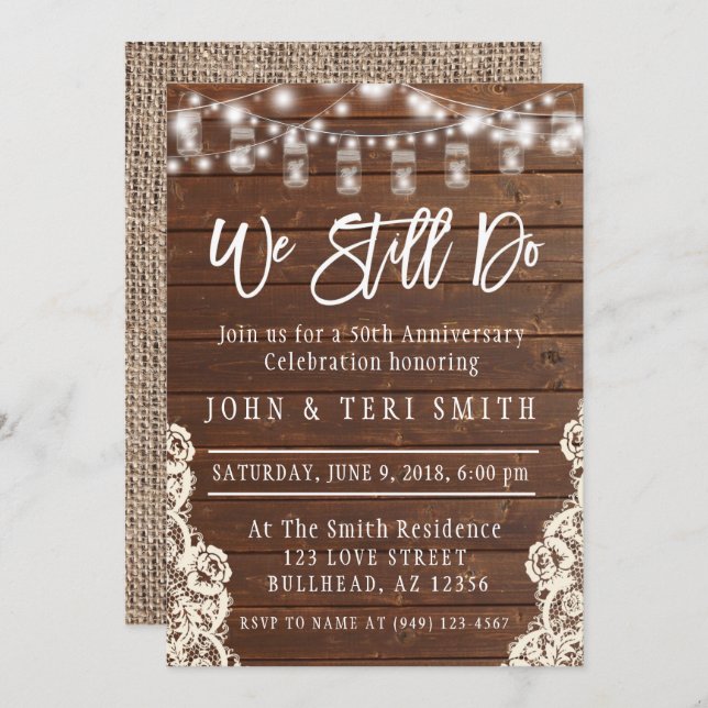 We Still Do Wood Rustic Wedding Anniversary Invitation (Front/Back)
