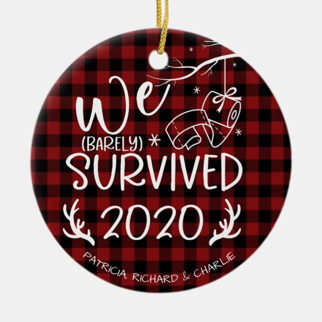 We Survived 2020 Cute Funny Covid Christmas Ceramic Ornament (Front)
