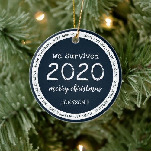 We Survived 2020 Name Navy Blue Ceramic Ornament