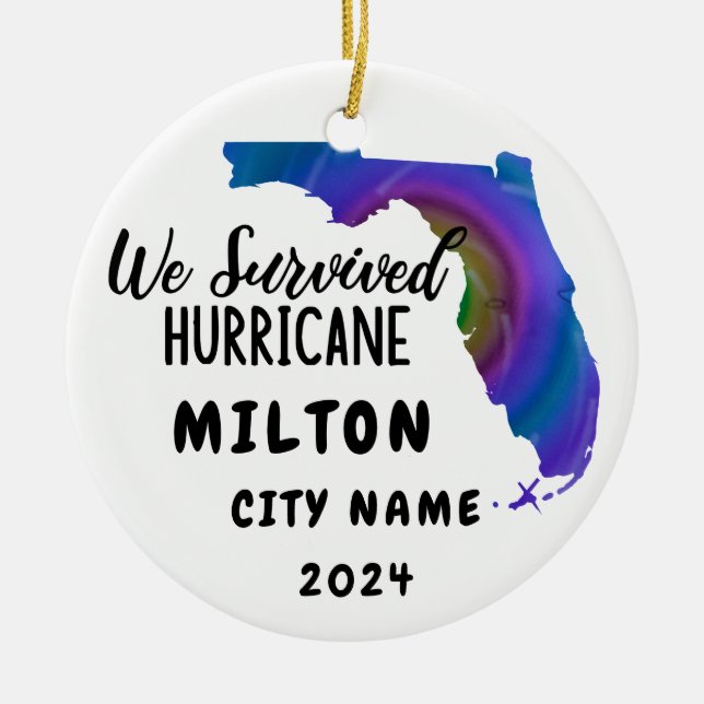 We Survived! Hurrican Milton Florida & City Name Ceramic Ornament (Front)