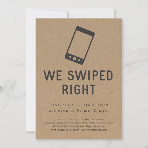 We Swiped Right Funny Wedding Shower Engagement Invitation