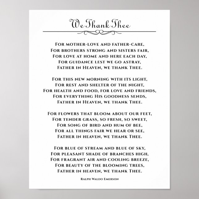 We Thank Thee Poem by Ralph Waldo Emerson Poster (Front)