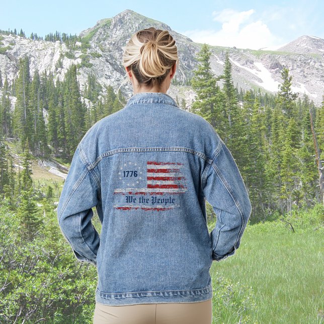 We the People 1776 USA Distressed Flag Denim Jacket (Creator Uploaded)