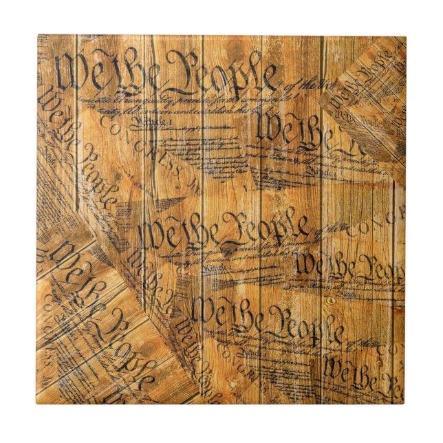 We The People American Constitution Rustic Wood Ceramic Tile (Front)