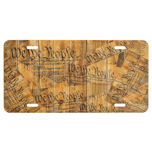 We The People American Constitution Rustic Wood License Plate (Front)