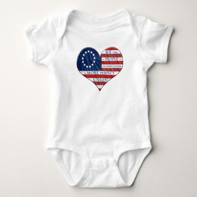 We The People American Flag Heart Baby Bodysuit (Front)