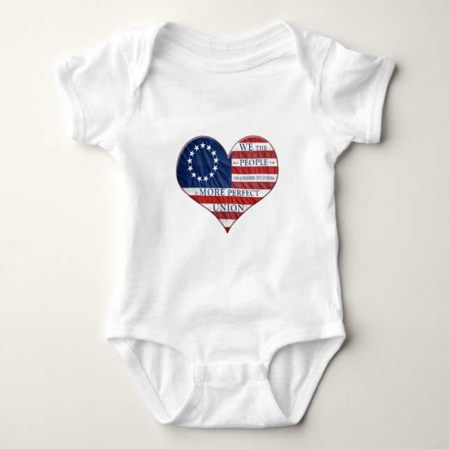 We The People American Flag Heart Baby Bodysuit (Front)
