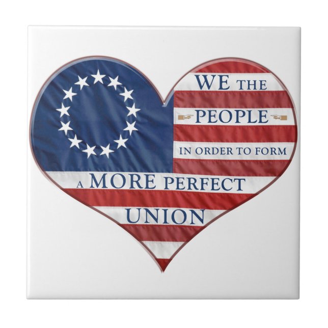We The People American Flag Heart Ceramic Tile (Front)