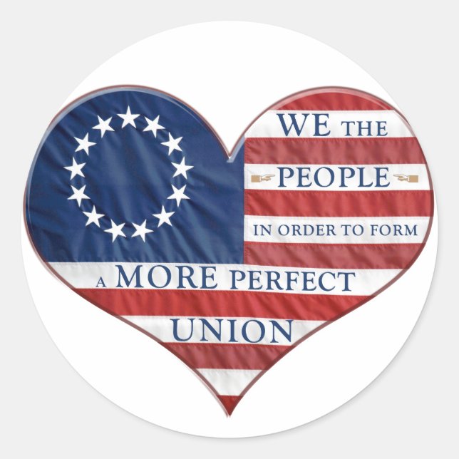 We The People American Flag Heart Classic Round Sticker (Front)