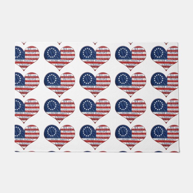 We The People American Flag Heart Doormat (Front)