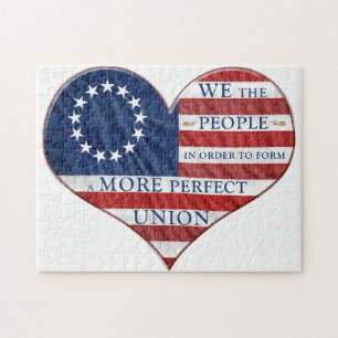 We The People American Flag Heart Jigsaw Puzzle