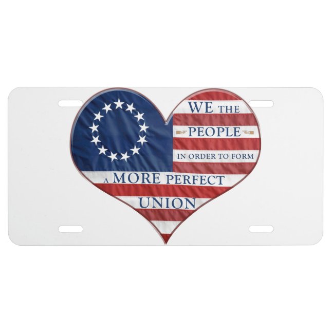 We The People American Flag Heart License Plate (Front)