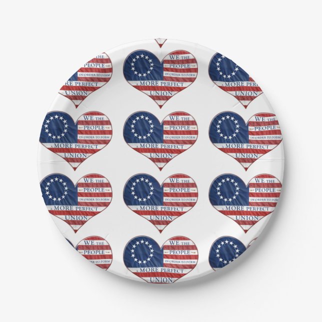 We The People American Flag Heart Paper Plates (Front)