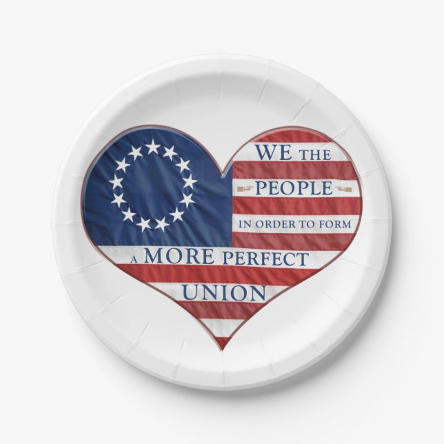We The People American Flag Heart Paper Plates (Front)
