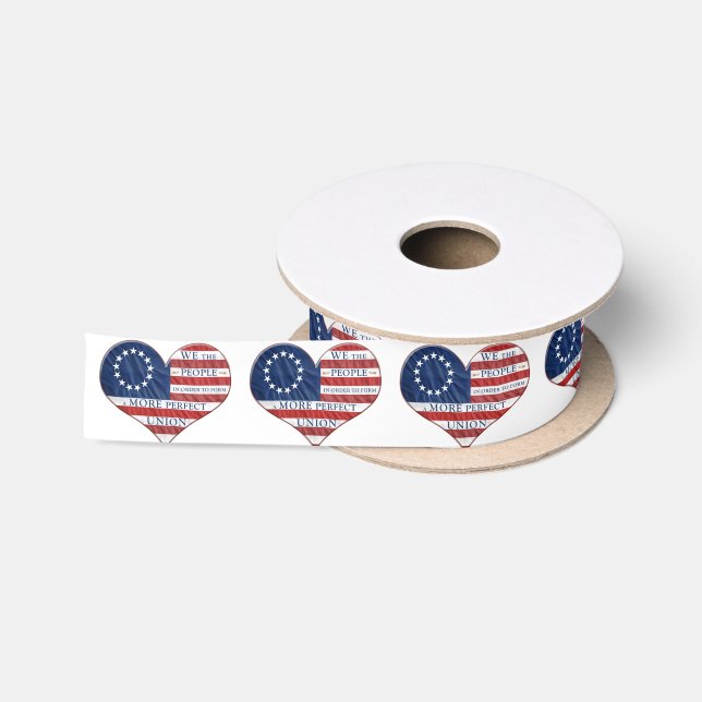 We The People American Flag Heart Satin Ribbon (Spool)