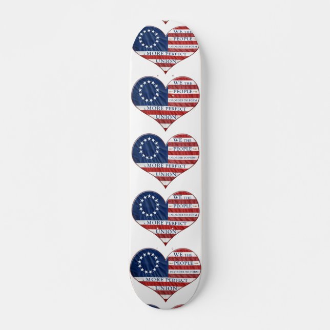We The People American Flag Heart Skateboard Deck (Front)