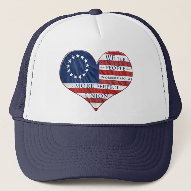 We The People American Flag Heart Trucker Hat (Front)
