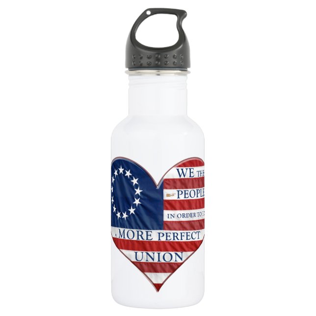 We The People American Flag Heart Water Bottle (Front)