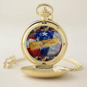 We The People American Flag Pocket Watch