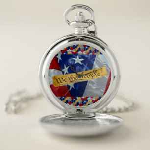 We The People American Flag Pocket Watch