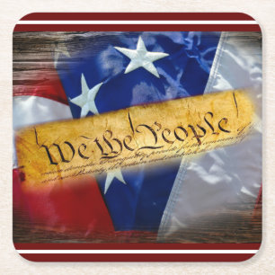 We The People American Flag Square Paper Coaster