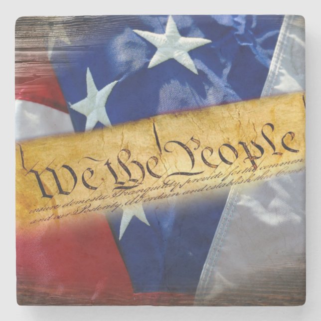 We The People American Flag Stone Coaster (Front)