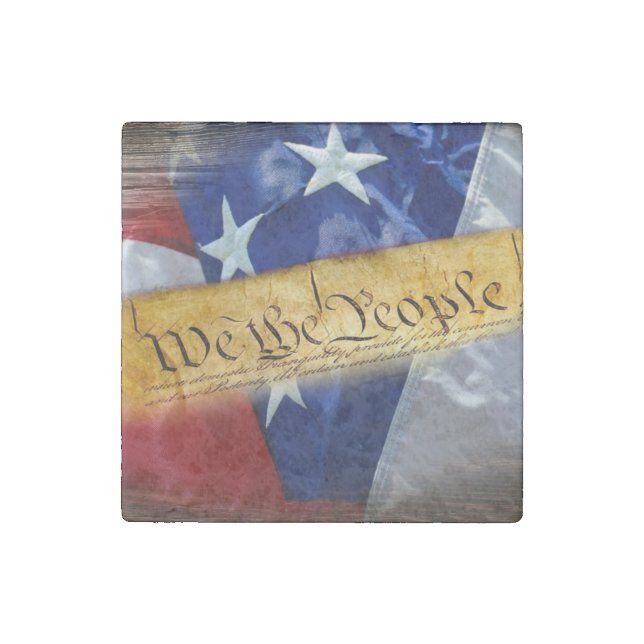 We The People American Flag Stone Magnet (Front)