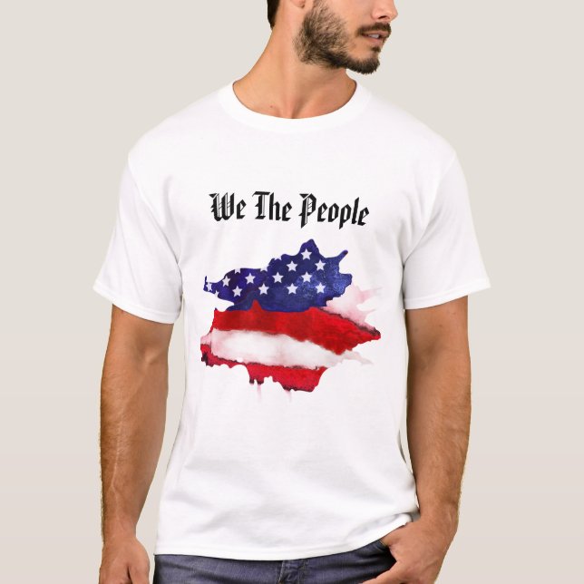 *~* We The People American Flag Watercolor White T-Shirt (Front)