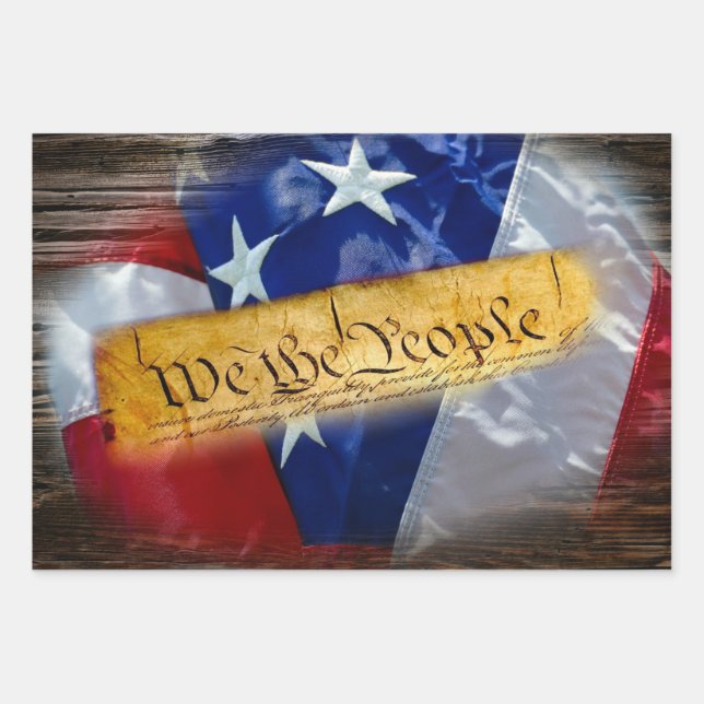 We The People American Flag Wrapping Paper Sheets (Front)