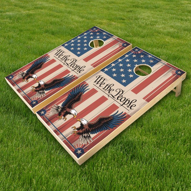 We The People Bald Eagles Rustic Wood US Flag Cornhole Set (Creator Uploaded)