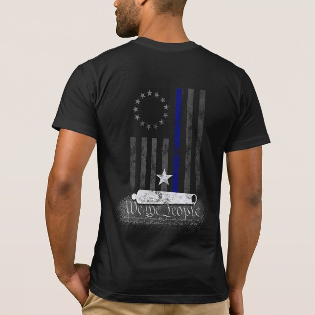 WE THE PEOPLE Blue Line Star Cannon American Flag T-Shirt (Back)