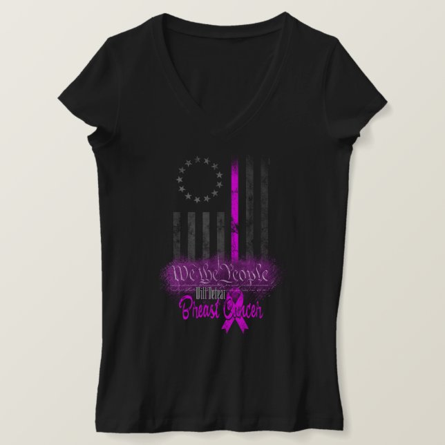 WE THE PEOPLE Breast Cancer AMERICAN FLAG T-Shirt (Design Front)