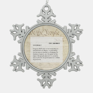 We the People First Amendment Constitution USA Snowflake Pewter Christmas Ornament
