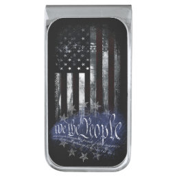 We The People Industrial American Flag Silver Finish Money Clip