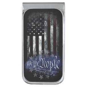 We The People Industrial American Flag Silver Finish Money Clip