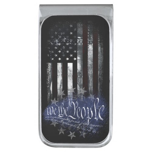 We The People Industrial American Flag Silver Finish Money Clip
