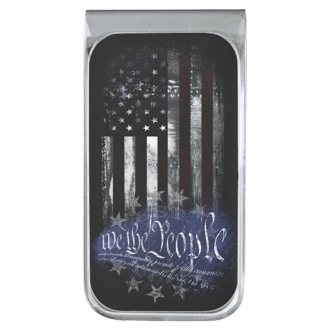 We The People Industrial American Flag Silver Finish Money Clip (Front Vertical)