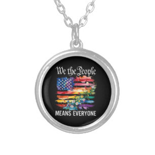 We The People Means Everyone Rainbow LGBT Gay Lesb Silver Plated Necklace