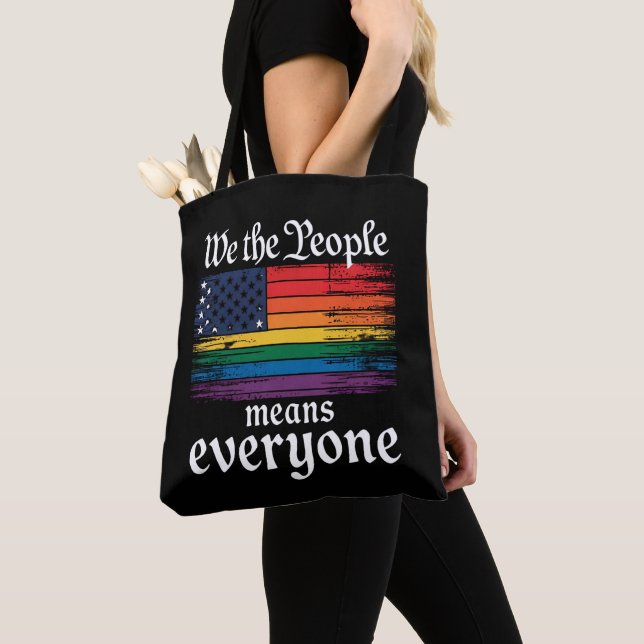 We The People Means Everyone USA Flag LGBTQ Tote Bag (Close Up)