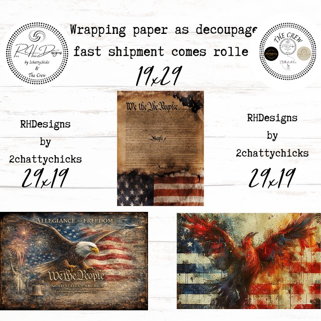 We The People Patriotic Bald Eagle Decoupage  Wrapping Paper Sheets (Creator Uploaded)
