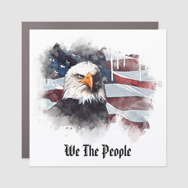 *~* WE THE PEOPLE Patriotic USA Flag EAGLE AP16 Car Magnet (Front)