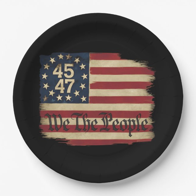 We The People Trump 45 47 Distressed Vintage Flag Paper Plates (Front)