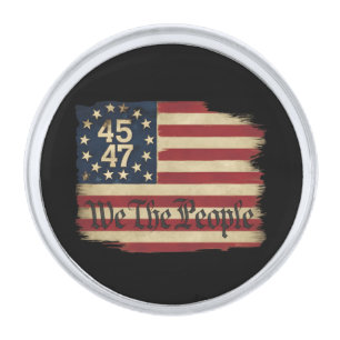 We The People Trump 45 47 Distressed Vintage Flag Silver Finish Lapel Pin