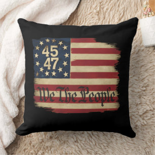 We The People Trump 45 47 Distressed Vintage Flag Throw Pillow