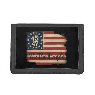 We The People Trump 45 47 Distressed Vintage Flag Tri-fold Wallet