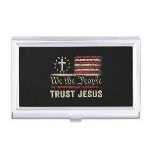 We The People Trust Jesus - USA Flag Christian Pat Business Card Case