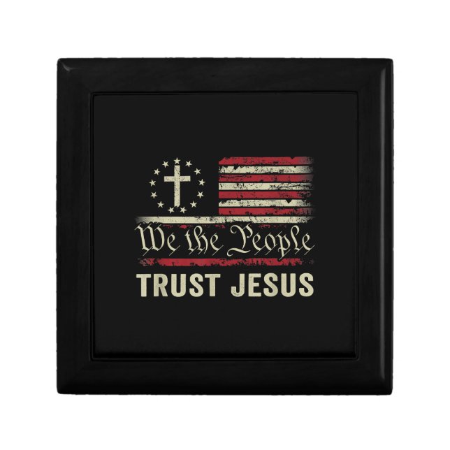 We The People Trust Jesus - USA Flag Christian Pat Gift Box (Front)