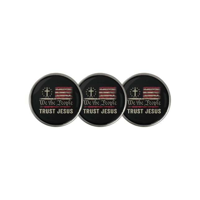 We The People Trust Jesus - USA Flag Christian Pat Golf Ball Marker (3 Up)