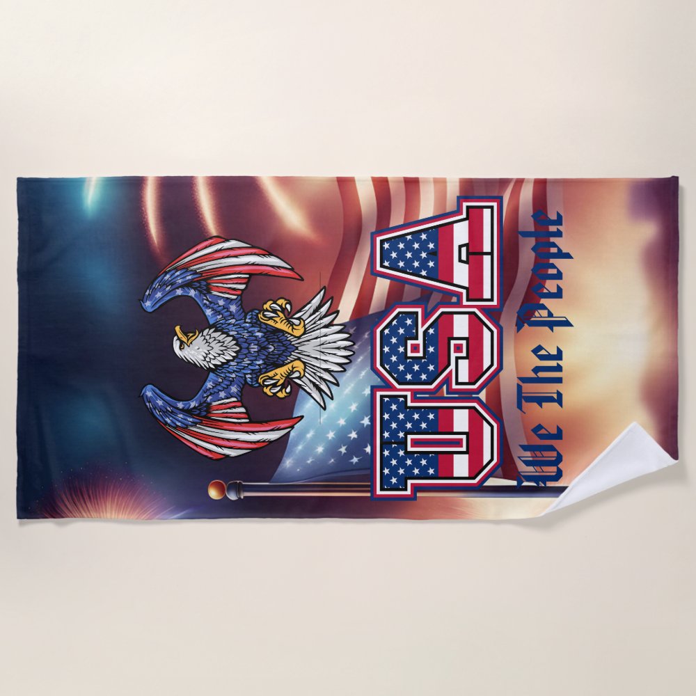 Discover We The People USA Flag and Eagle Beach Towel