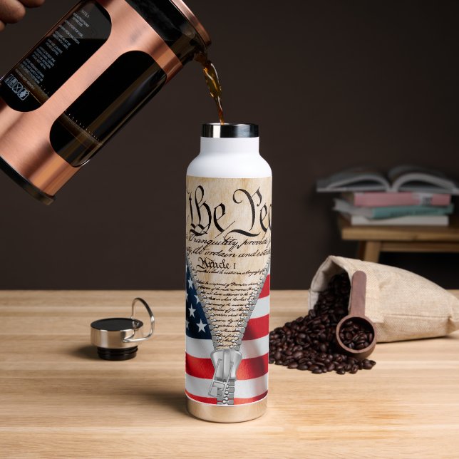 We the People USA Flag Zipper Water Bottle (Coffee)